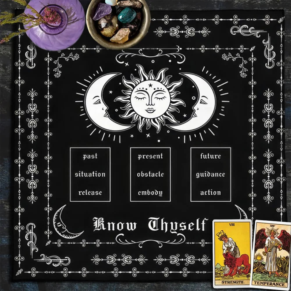 Nappe de tarot Olivenorma Connais-toi-même toi-même Lune et Soleil 