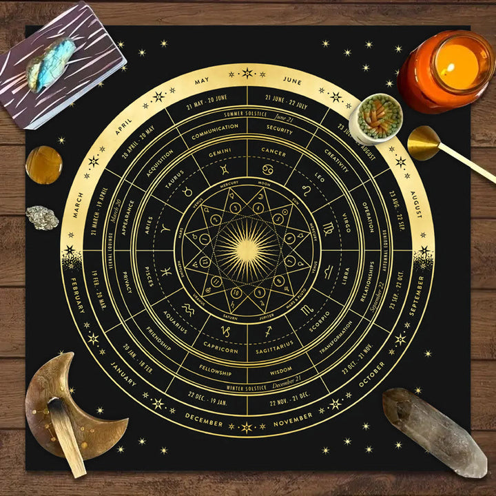 Nappe de tarot de la roue de l'année de l'astrologie du zodiaque Olivenorma 
