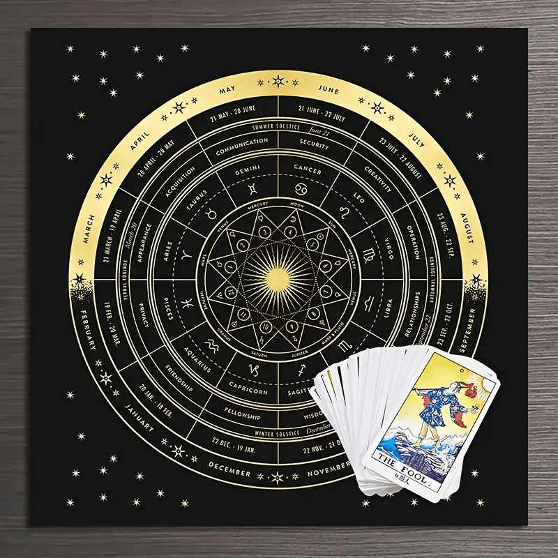 Nappe de tarot de la roue de l'année de l'astrologie du zodiaque Olivenorma 