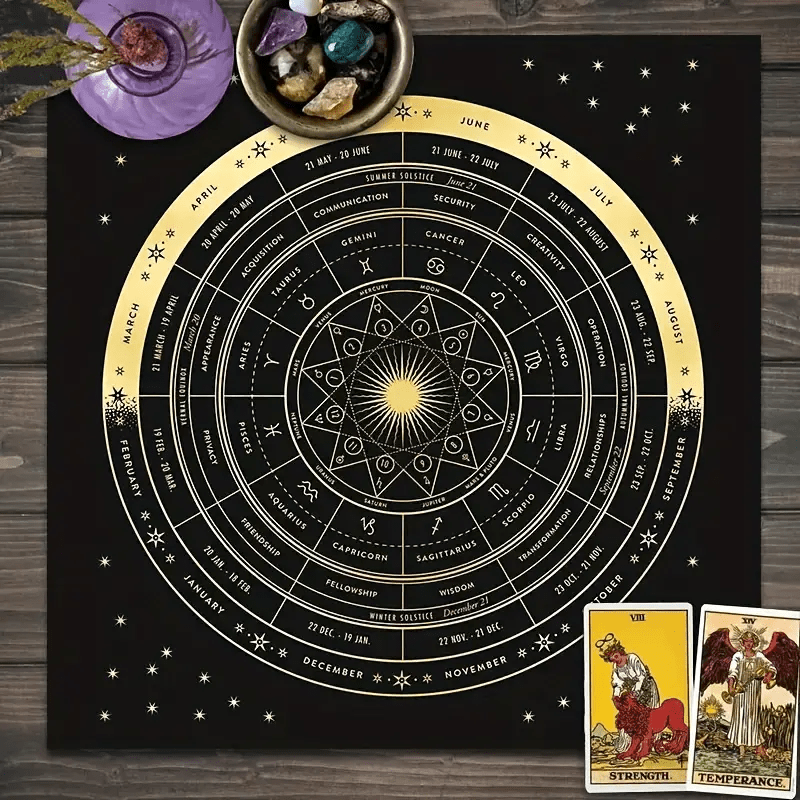 Nappe de tarot de la roue de l'année de l'astrologie du zodiaque Olivenorma 