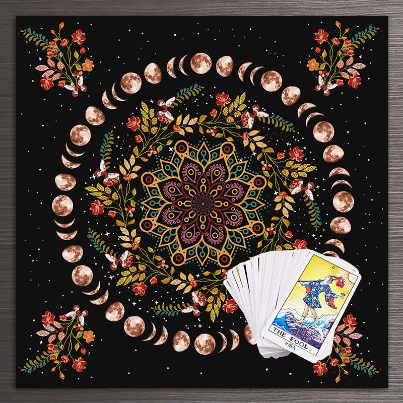 Nappe de tarot astrologique avec mandala des phases de la lune Olivenorma 