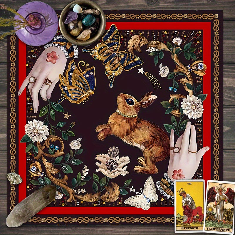 Nappe de tarot divinatoire avec lapin attrapant des papillons Olivenorma 