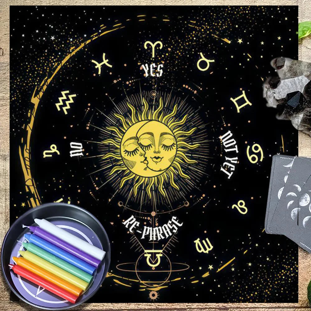 Nappe de tarot du zodiaque Olivenorma avec soleil étoilé et lune 