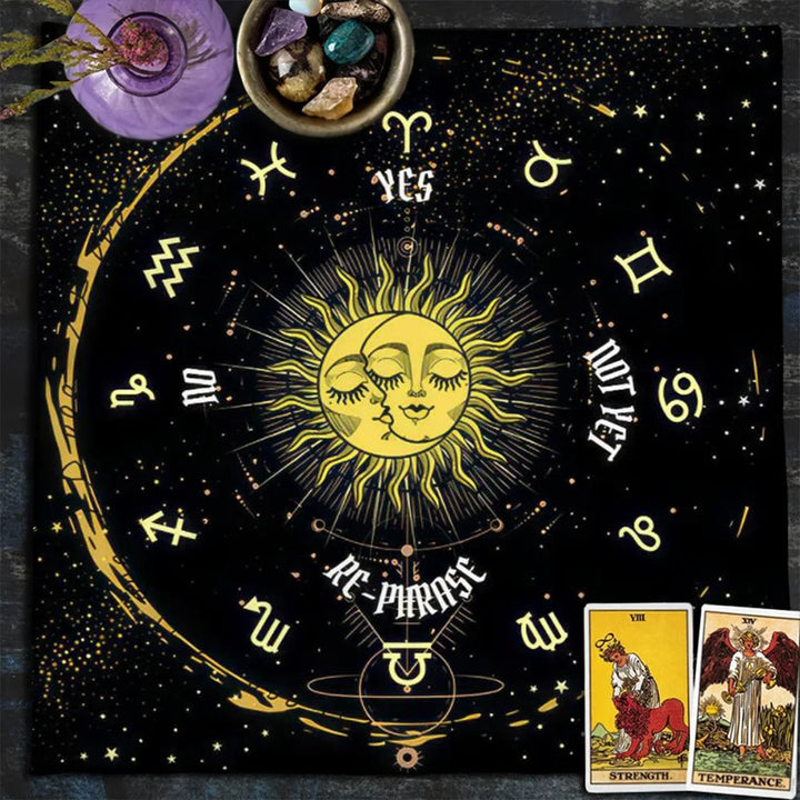 Nappe de tarot du zodiaque Olivenorma avec soleil étoilé et lune 