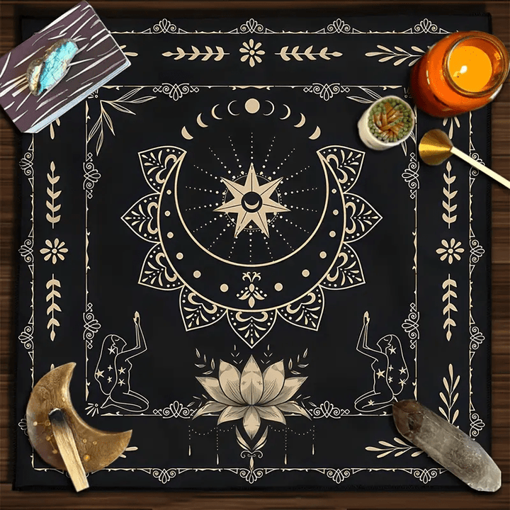 Nappe de tarot divinatoire mystique avec phases de lune et signe du lotus Olivenorma 