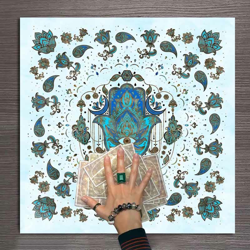 Nappe de tarot astrologique de sorcellerie de main de Hamsa Olivenorma 