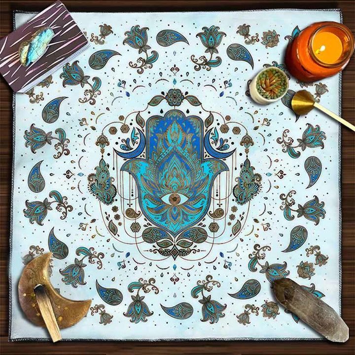 Nappe de tarot astrologique de sorcellerie de main de Hamsa Olivenorma 