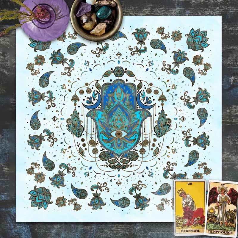 Nappe de tarot astrologique de sorcellerie de main de Hamsa Olivenorma 