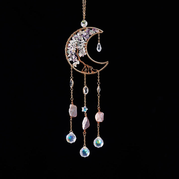 Pendentif lune en fluorite Olivenorma, attrape-soleil, carillon éolien 