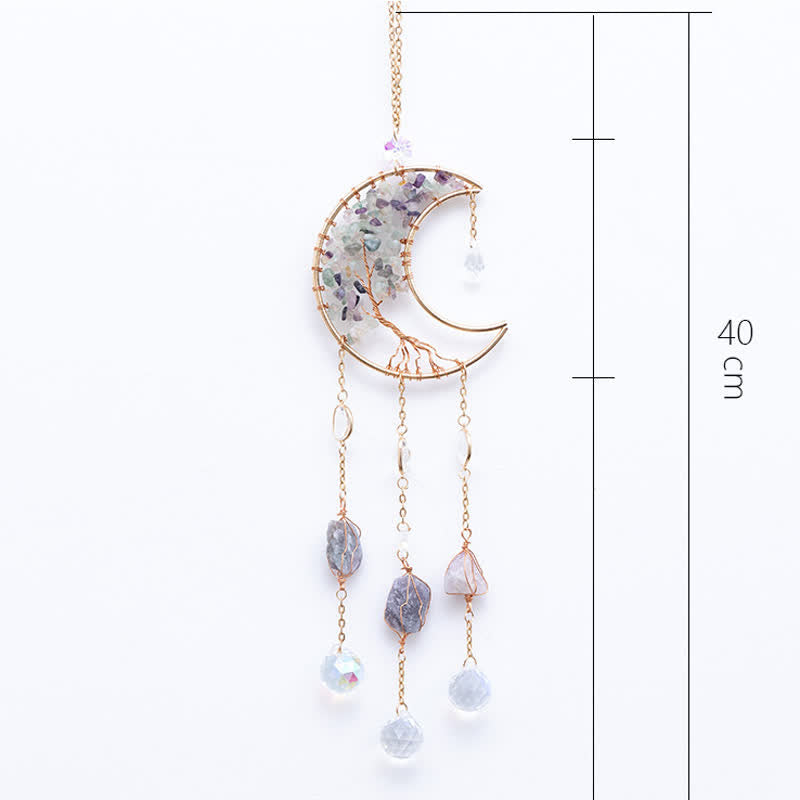 Pendentif lune en fluorite Olivenorma, attrape-soleil, carillon éolien 