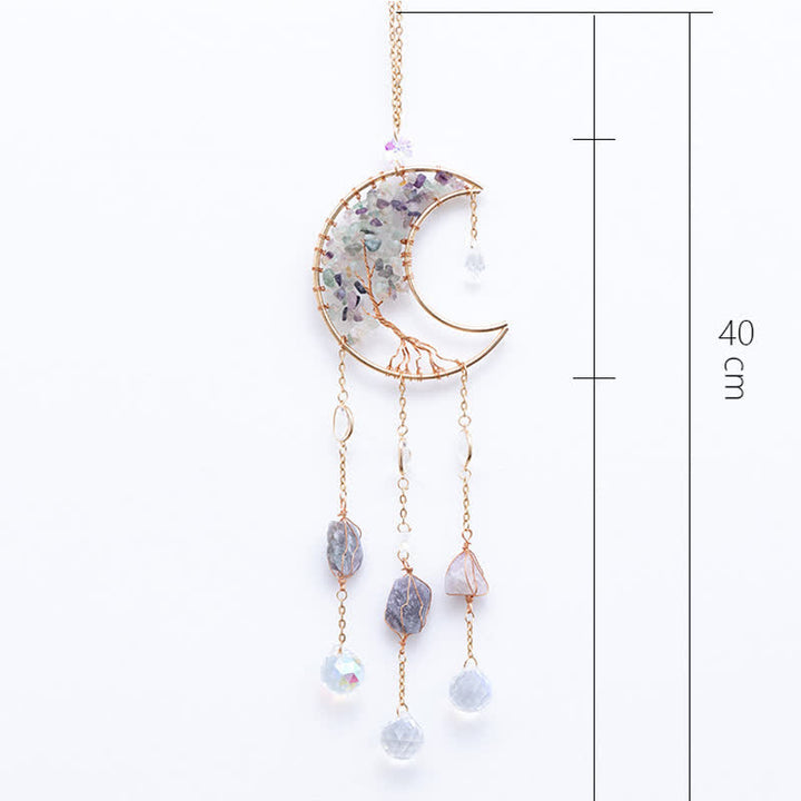 Pendentif lune en fluorite Olivenorma, attrape-soleil, carillon éolien 