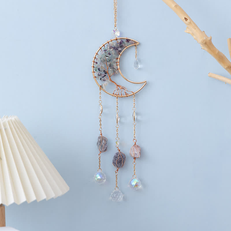 Pendentif lune en fluorite Olivenorma, attrape-soleil, carillon éolien 