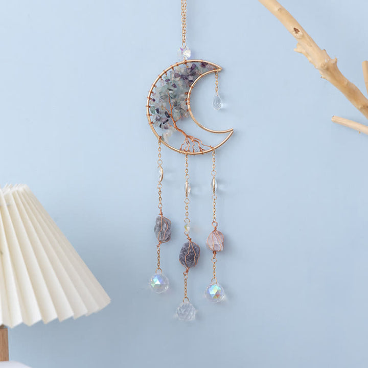 Pendentif lune en fluorite Olivenorma, attrape-soleil, carillon éolien 