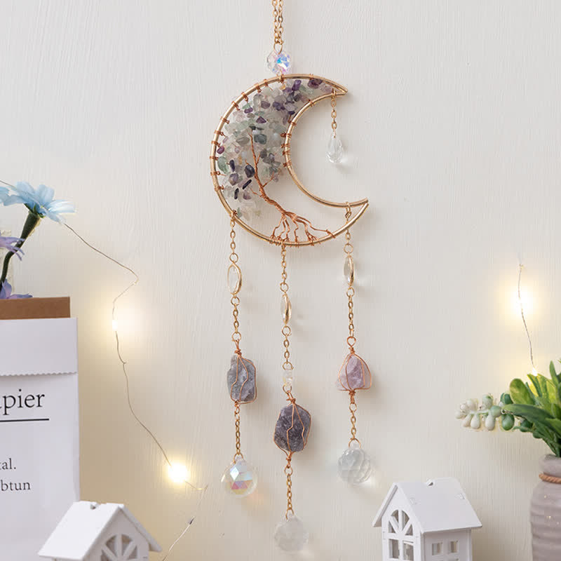 Pendentif lune en fluorite Olivenorma, attrape-soleil, carillon éolien 