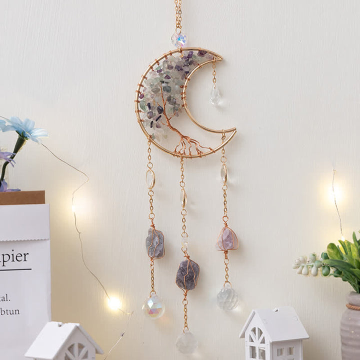 Pendentif lune en fluorite Olivenorma, attrape-soleil, carillon éolien 