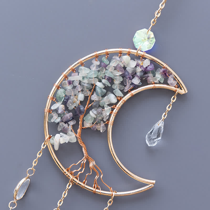 Pendentif lune en fluorite Olivenorma, attrape-soleil, carillon éolien 