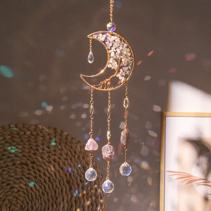 Pendentif lune en fluorite Olivenorma, attrape-soleil, carillon éolien 