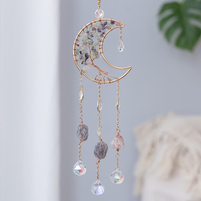 Pendentif lune en fluorite Olivenorma, attrape-soleil, carillon éolien 