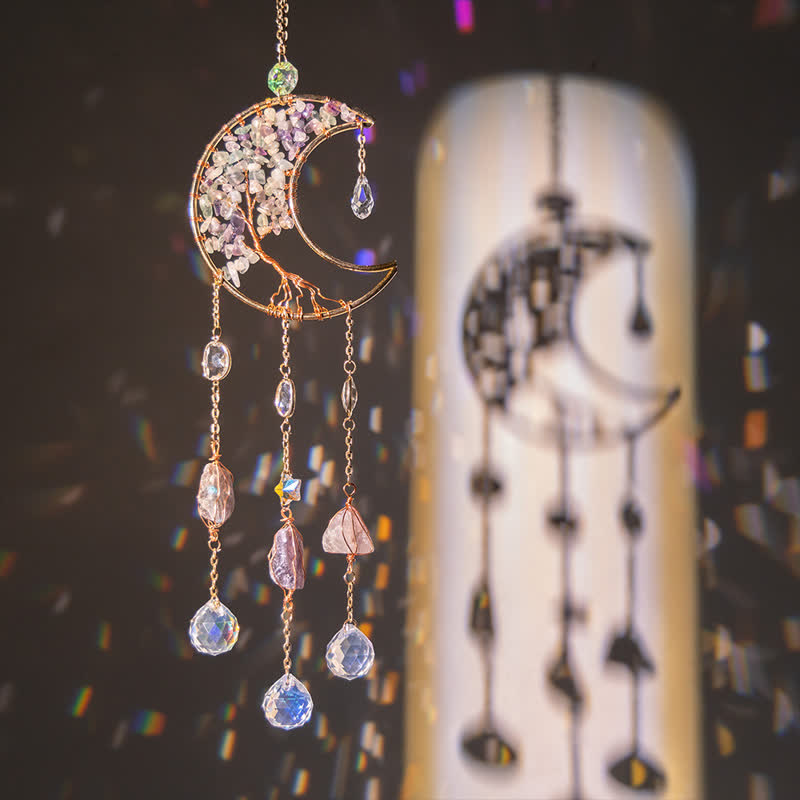 Pendentif lune en fluorite Olivenorma, attrape-soleil, carillon éolien 