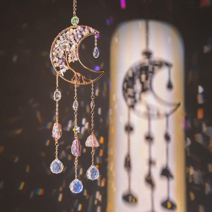 Pendentif lune en fluorite Olivenorma, attrape-soleil, carillon éolien 