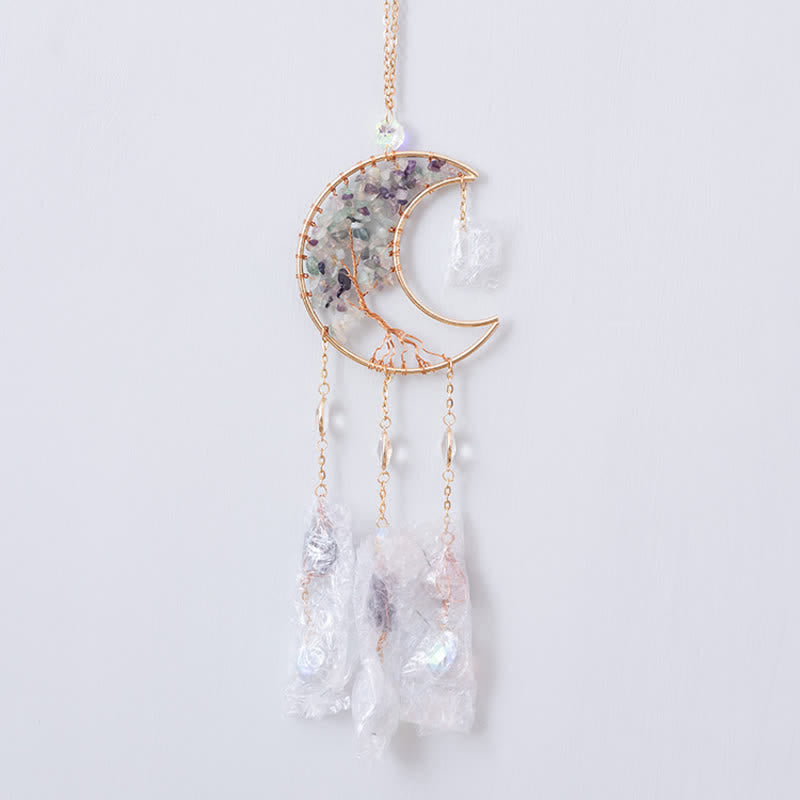 Pendentif lune en fluorite Olivenorma, attrape-soleil, carillon éolien 