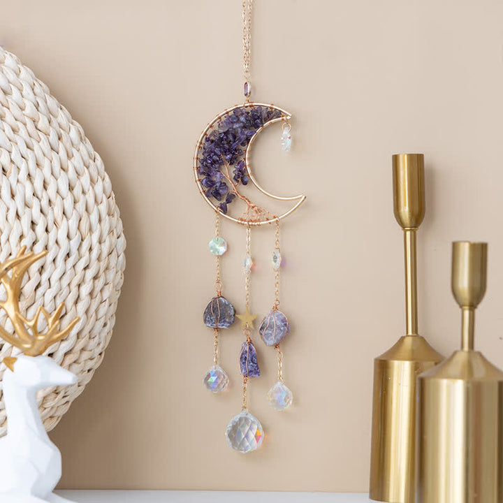Pendentif lune en améthyste Olivenorma, attrape-soleil, carillon éolien