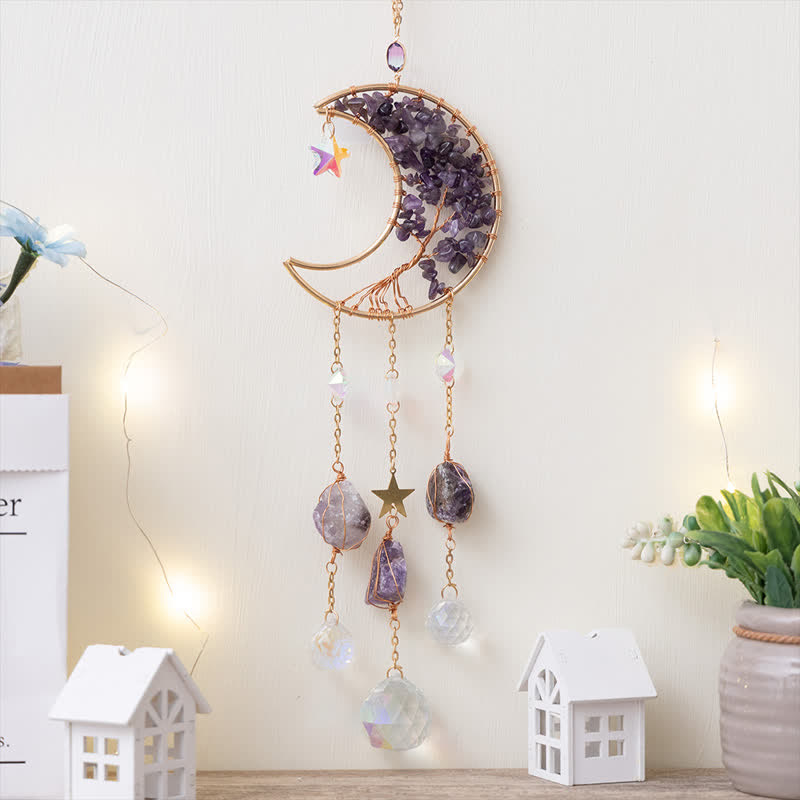 Pendentif lune en améthyste Olivenorma, attrape-soleil, carillon éolien