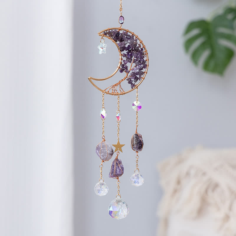 Pendentif lune en améthyste Olivenorma, attrape-soleil, carillon éolien