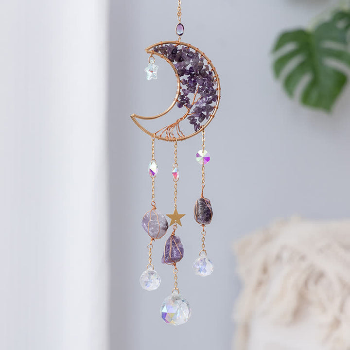 Pendentif lune en améthyste Olivenorma, attrape-soleil, carillon éolien