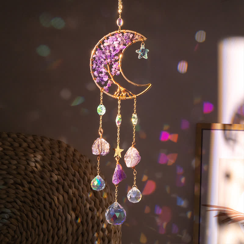 Pendentif lune en améthyste Olivenorma, attrape-soleil, carillon éolien