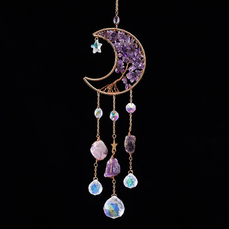 Pendentif lune en améthyste Olivenorma, attrape-soleil, carillon éolien