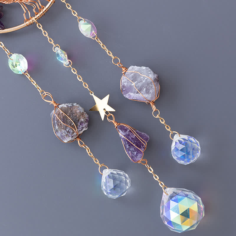 Pendentif lune en améthyste Olivenorma, attrape-soleil, carillon éolien