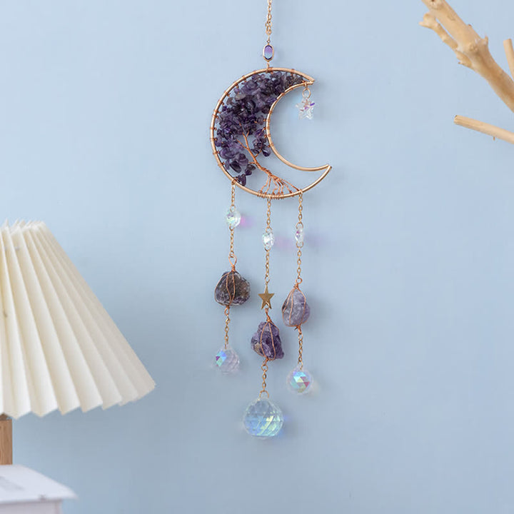 Pendentif lune en améthyste Olivenorma, attrape-soleil, carillon éolien