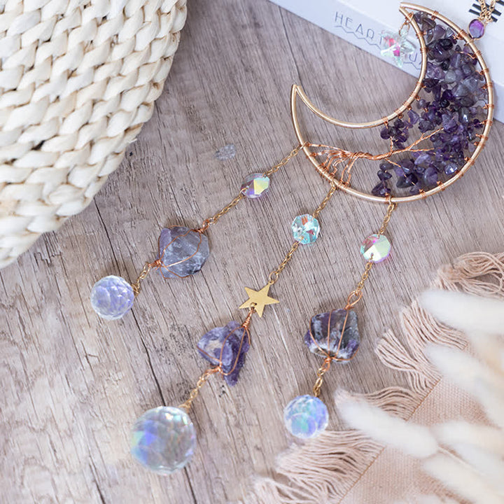 Pendentif lune en améthyste Olivenorma, attrape-soleil, carillon éolien