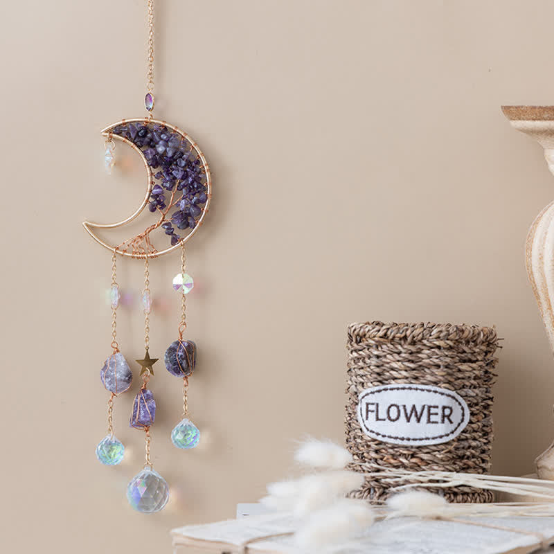 Pendentif lune en améthyste Olivenorma, attrape-soleil, carillon éolien