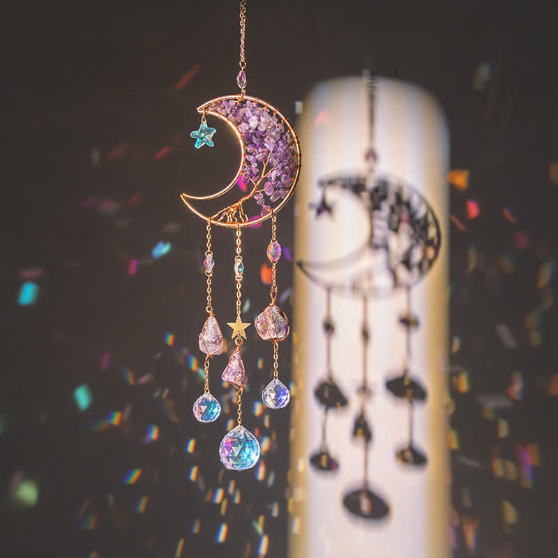 Pendentif lune en améthyste Olivenorma, attrape-soleil, carillon éolien