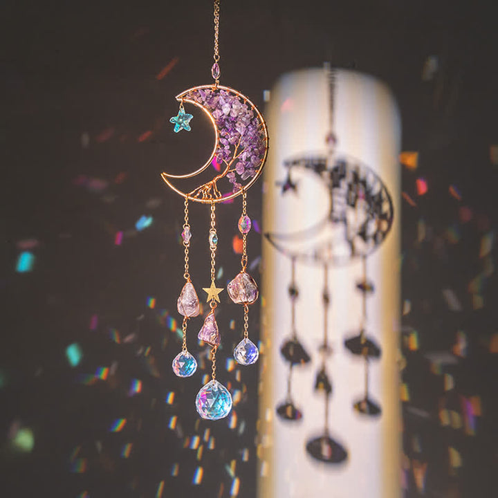 Pendentif lune en améthyste Olivenorma, attrape-soleil, carillon éolien