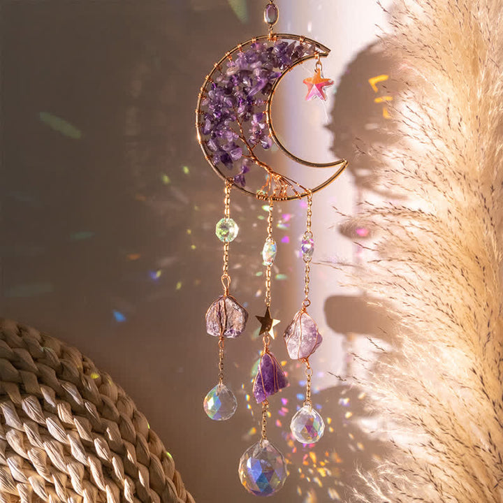 Pendentif lune en améthyste Olivenorma, attrape-soleil, carillon éolien