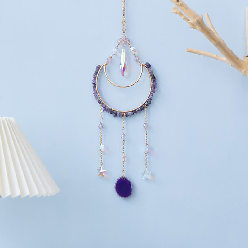 Pendentif lune inversée en améthyste Olivenorma, carillon éolien attrape-soleil