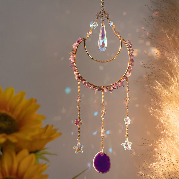 Pendentif lune inversée en améthyste Olivenorma, carillon éolien attrape-soleil