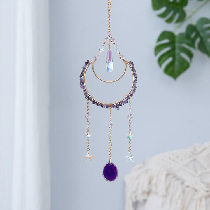 Pendentif lune inversée en améthyste Olivenorma, carillon éolien attrape-soleil