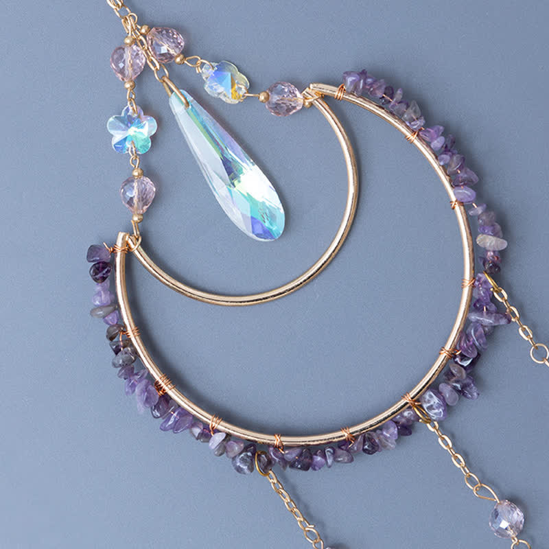 Pendentif lune inversée en améthyste Olivenorma, carillon éolien attrape-soleil