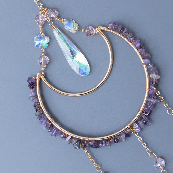 Pendentif lune inversée en améthyste Olivenorma, carillon éolien attrape-soleil