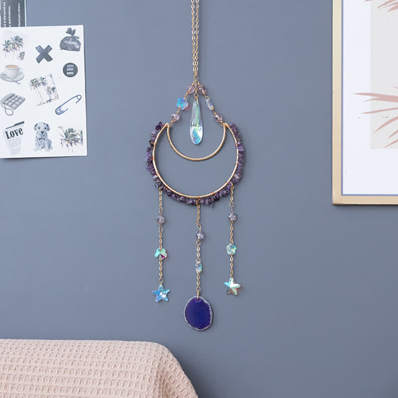 Pendentif lune inversée en améthyste Olivenorma, carillon éolien attrape-soleil