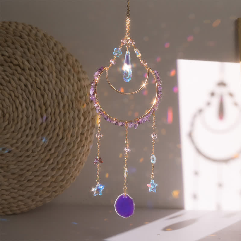 Pendentif lune inversée en améthyste Olivenorma, carillon éolien attrape-soleil