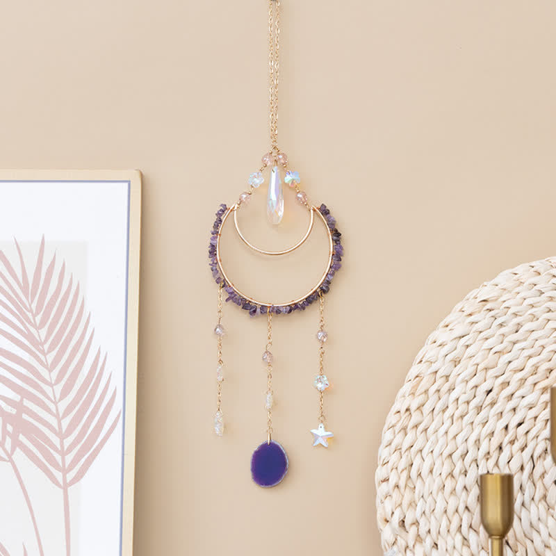Pendentif lune inversée en améthyste Olivenorma, carillon éolien attrape-soleil