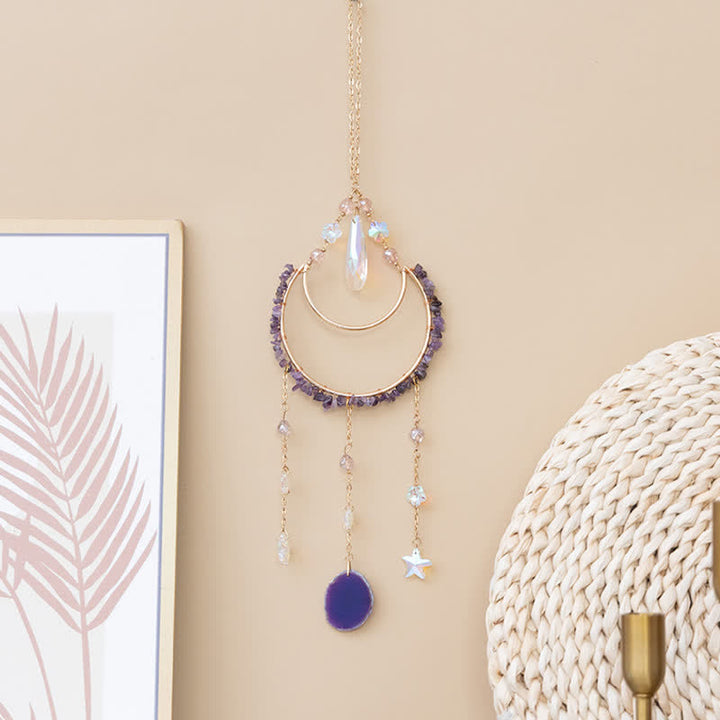 Pendentif lune inversée en améthyste Olivenorma, carillon éolien attrape-soleil