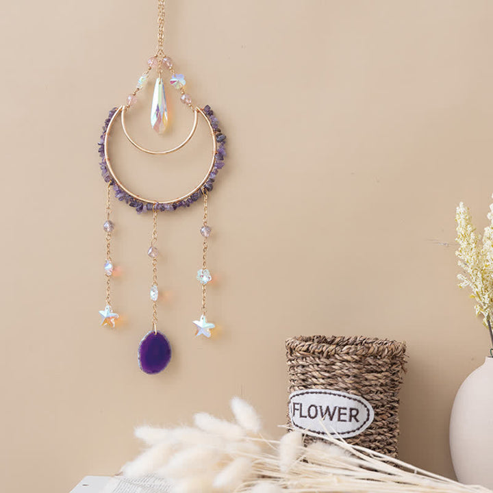Pendentif lune inversée en améthyste Olivenorma, carillon éolien attrape-soleil