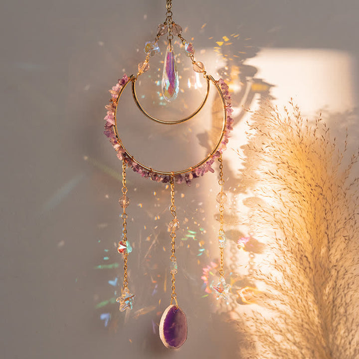 Pendentif lune inversée en améthyste Olivenorma, carillon éolien attrape-soleil