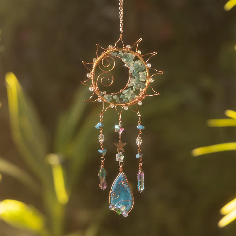Carillon éolien attrape-soleil à remontage manuel en aventurine verte Olivenorma
